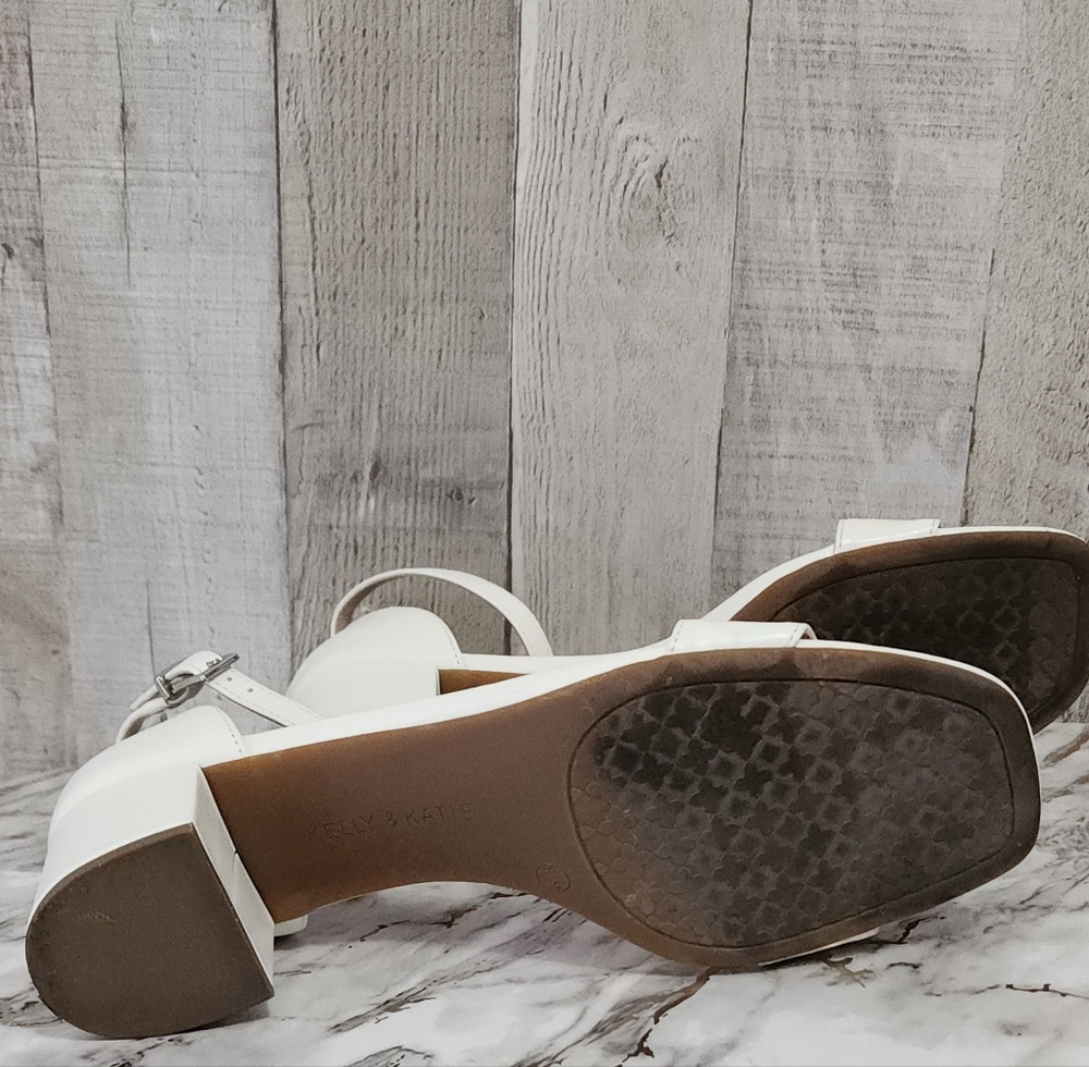 Kelly & Katie White Ankle-Strap Block Heel Sandals with Single Toe Strap - Picture 8 of 8